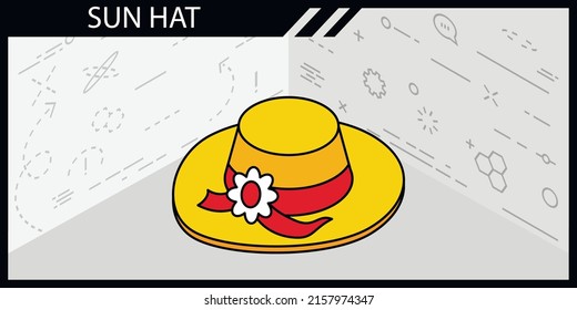 Sun hat isometric design icon. Vector web illustration. 3d colorful concept