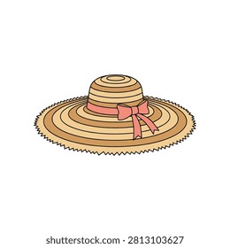 Sun hat with ribbon bow for summer fashion summer time accessory clothing vacation headwear protective isolated