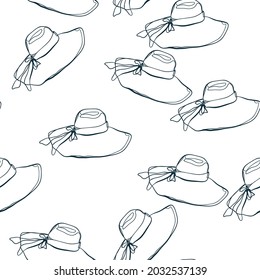 sun hat traveling vector seamless pattern outline decorative