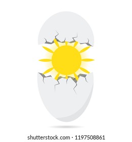 The sun hatches from an egg, a conceptual vector illustration.