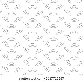 Sun hats seamless pattern. Vector graphic line ink hand drawn illustration, seamless pattern, great for textiles, wallpapers, wrapping. Design for package, cosmetic, textile, cards.
