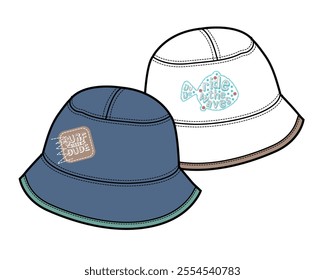 	
Sun hats technical flat drawing vector mockup template.