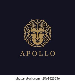 Sun and Head of Apollo God logo icon illustration vector on dark background