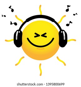 sun with headphones listening to music. Vector illustration