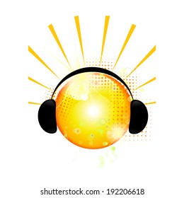 Sun in headphones. Vector