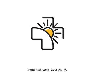 sun health logo design. nature medical simple creative icon vector illustration.