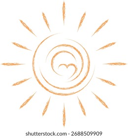Sol y corazón dibujado, logotipo del sol, icono