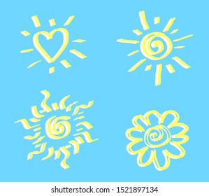 Sun and heart on a blue background. Element. Vector illustration.