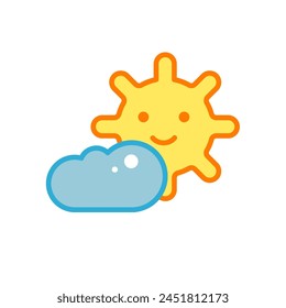 sun hidden behind a cloud - vector icon	