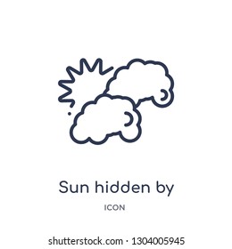 sun hidden by clouds icon from weather outline collection. Thin line sun hidden by clouds icon isolated on white background.