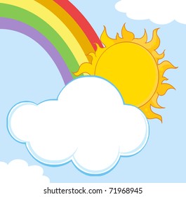 Sun Hiding Behind Cloud And Rainbow