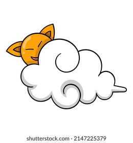 the sun is hiding behind thick clouds, vector illustration art. doodle icon image kawaii.