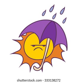 the sun is hiding from the rain under an umbrella