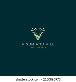 SUN AND HILL LOGO DESIGN TEMPLATE WITH LETTERS V