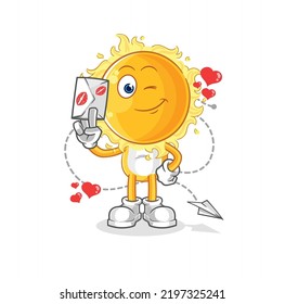 the sun hold love letter illustration. character vector