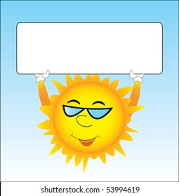 Sun is holding blank board in hands for your text