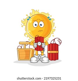 the sun holding dynamite character. cartoon mascot vector