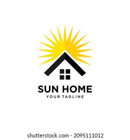 Sun and Home Logo design. Vector Illustration.