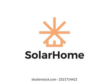 sun with home logo. solar energy and house design template	
