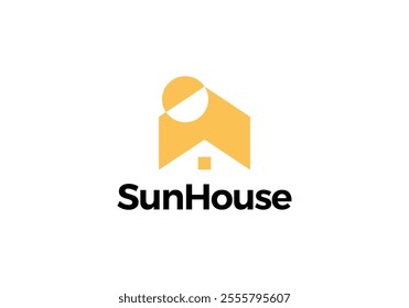 sun with home logo. solar energy and house design template