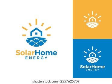 sun with home logo. solar panel energy design template