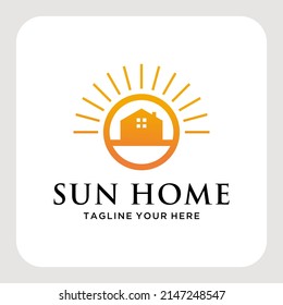 sun homes logo vector design line art.