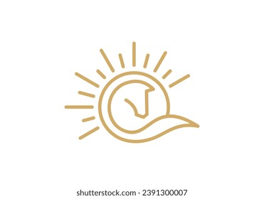 sun horse head logo design. linear style luxury icon vector illustration.