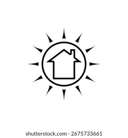 Icono de la casa del sol, estilo plano simple, Ilustración vectorial, símbolo, pictograma de la Plantilla del logotipo del diseño, para UI o UX aislado en blanco para el App móvil, editable