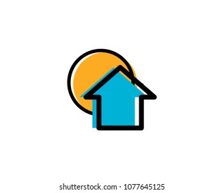 Sun House Icon Vector Logo Template Illustration Design