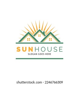 Sun House Icon Vector Logo Template Illustration Design