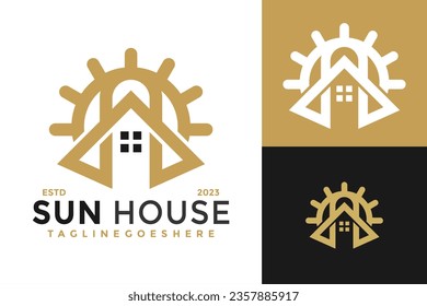 Sun House Letter A logo design vector symbol icon illustration