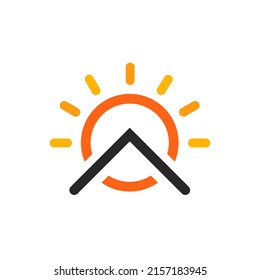 Sun House Logo Design. Minimal House Logo. Solar Home Symbol Emblem. Vector Real Estate Building Icon Sign. Sunrise Logo. Solar Energy Logotype