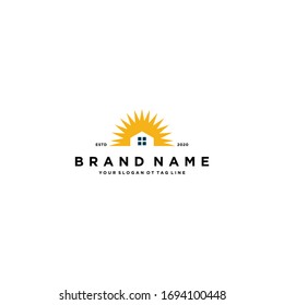 plantilla vectorial de diseño del logotipo de la casa solar