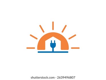 sun with house logo and electrical plug. solar energy and home design Icon Symbol sun logo with house logo. solar energy and home design brand template	