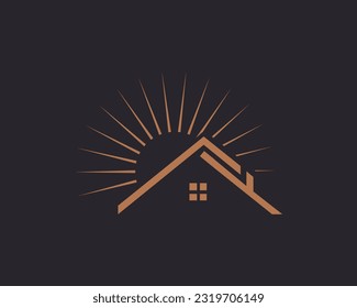 Sun house logo icon design vector