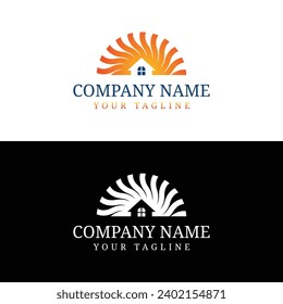 Sun house logo icon design vector image. House with sun icon on white background. Flat style. Vector illustration.