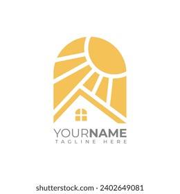 Sun house logo icon design vector image. House with sun icon on white background. Flat style. Vector illustration.