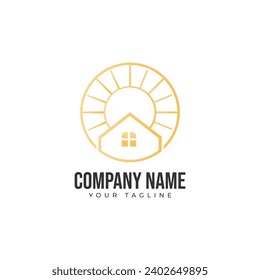 Imagen vectorial del diseño del icono del logotipo de la casa solar. Casa con icono solar sobre fondo blanco. Estilo plano. Ilustración vectorial.