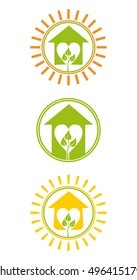 Sun house plant. Three flat icon design.