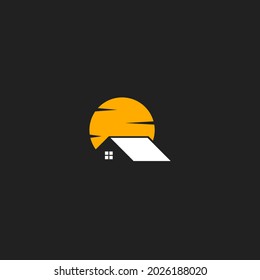 sun and house for real estate modern minimalist logo design.