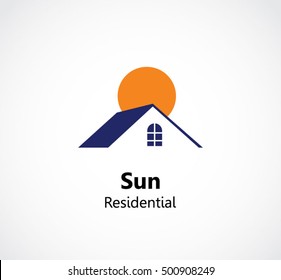 Sun house residence abstract vector and logo design or template real estate business icon of company identity symbol concept