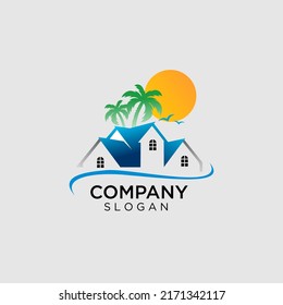 Sun House Tree Water Logo Stock Vector (Royalty Free) 2171342117 ...