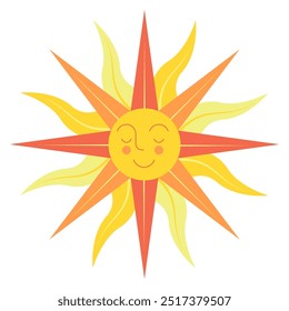 Sol com face humana e raios retos e ondulados. Variação do Sol de maio. Espanhol Sol de Mayo