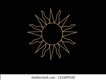 Sun with human face symbol. Colored yellow vector illustration.vintage golden sun hand drawn vector   mystic arts   mysticorde vintage sun 