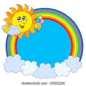 Sun with icecream in rainbow circle - vector illustration.