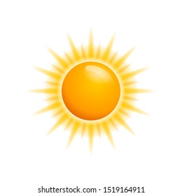 Sun icon 3D - bright glossy solar sign  - for weather, season, hot temperature web or device indicator