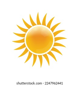 Sun icon. 3d sunshine sign. Summer, hot or heat symbol. Vector illustration.