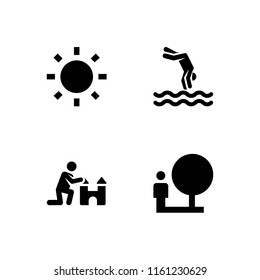 sun icon. 4 sun set with summer, sand castle, park and shining sun vector icons for web and mobile app