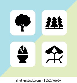 sun icon. 4 sun set with tree silhouette, forest, holiday and umbrella vector icons for web and mobile app
