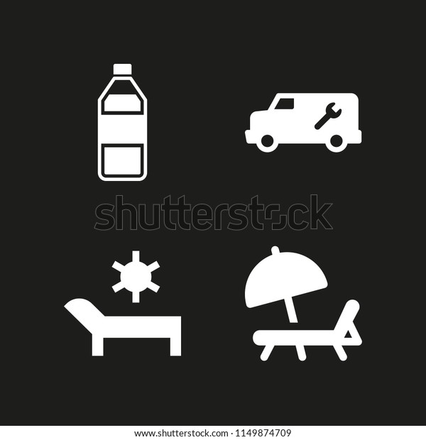 sun icon. 4 sun set with truck,\
water, sunbed and beach vector icons for web and mobile\
app